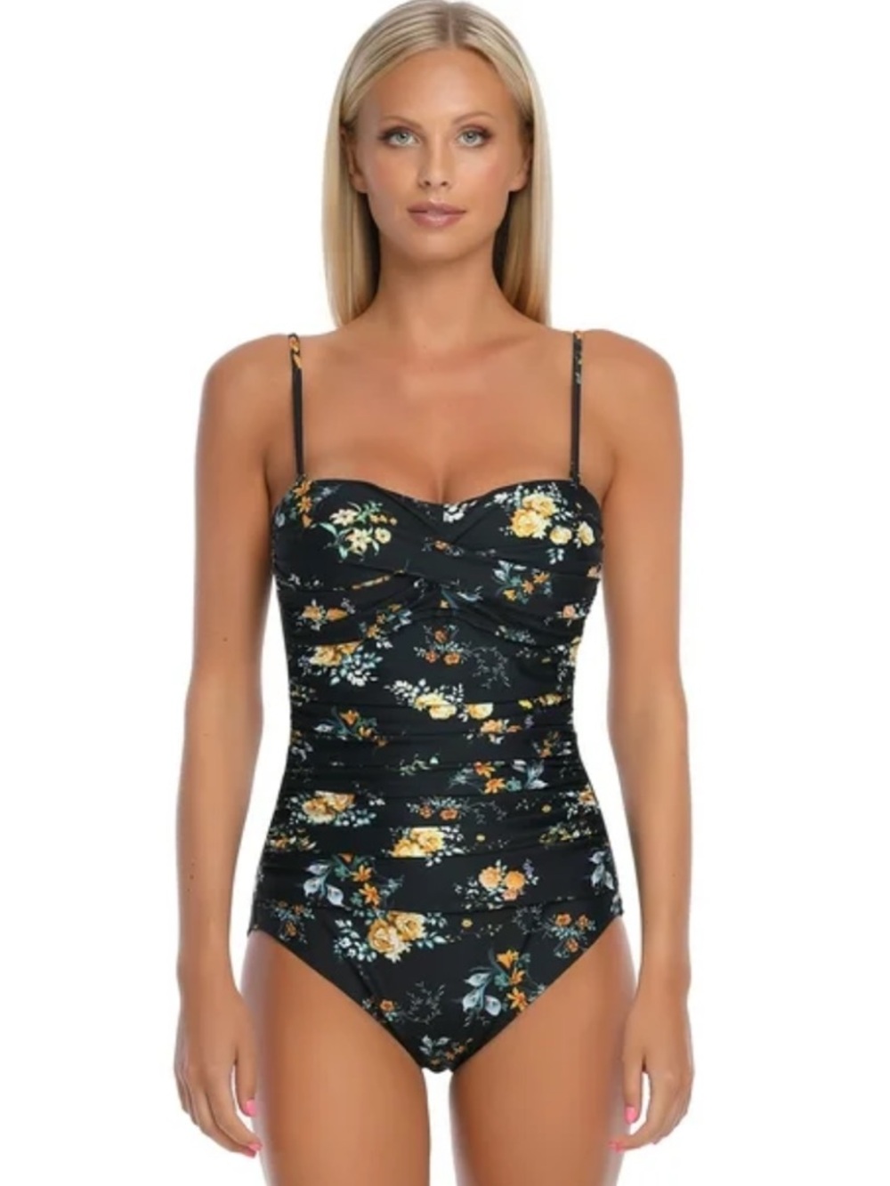 RELLECIGA Black One-Piece Swimsuit with Yellow Floral Print